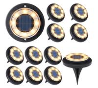 Flacchi Luces solares impermeables para exteriores, 2 en 1, luces solares para suelo, luz de disco solar para exteriores, luz de paisaje para terraza, escalón, patio, camino, entrada, jardín (blanco