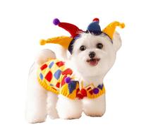 FLAdorepet Disfraz de payaso de circo para perro con sombrero de Joker, disfraz de Mardi Gras para perro, gato, Halloween, disfraz de bufón, ropa de cosplay, suéteres de punto de invierno para