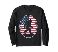 Flag De American Bigfoot T -Shirt Sasquatch Patriotic Manga Larga