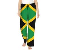Flag Of Jamaica - Pantalones de pijama para mujer, elásticos, cómodos, con cordón en la cintura, con bolsillos, Negro, L