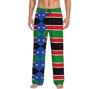 Flag of South Sudan - Pantalones de pijama ligeros para hombre, suaves, con cordón ajustable y bolsillos, ropa de dormir para todas las estaciones, Negro, XL