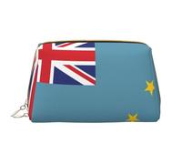 Flag of Tuvalu - Bolsa de maquillaje portátil de piel para cosméticos, artículos de tocador y artículos esenciales diarios, White, Talla única