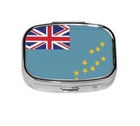 Flag of Tuvalu - Caja de almacenamiento de pastillas cuadrada de viaje, mini pastillero portátil (pastillero de 2 compartimentos), caja de almacenamiento de medicamentos y vitaminas