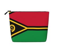 Flag of Vanuatu - Bolsa de maquillaje de una sola capa de lino sintético resistente al agua con cierre de cremallera para tus necesidades diarias o de viaje, Black, Talla única
