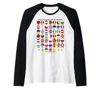 Flags of Europe 45 Countries Flags of European Geography Camiseta Manga Raglan