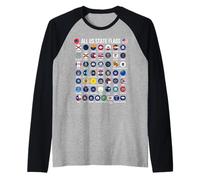 Flags of the U.S. States 50 Flags American Geography Camiseta Manga Raglan