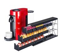FlagShip Soporte para cápsulas Nespresso de 3 niveles y organizador de cápsulas de café Vertuo, almacenamiento de metal negro que ahorra espacio con capacidad para más de 30 cápsulas, se adapta a