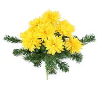 Flair Flower Bouquet con crisantemos y Ramas de Abeto, Flores Artificiales, arreglos para arreglo, Ramo de Flores, decoración de Mesa, decoración para Tumba, Cementerio, decoración de luto