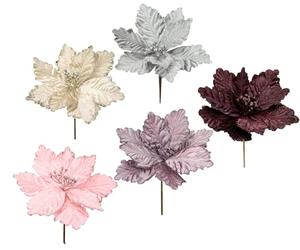 Flair Flower Flor de Navidad de Terciopelo, Corona de Adviento, árbol de Navidad, decoración de floristería, Ramos de Flores, arreglos Florales, Plata, Crema, Rojo Oscuro, Rosa Viejo, Rosa, 21 x 18 x