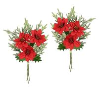 Flair Flower Flores Artificiales de Poinsettia, 3 Ramas, Juego de 2 Unidades, 37 cm, Flores Artificiales, Flores de Navidad, decoración navideña, Ramo de Navidad