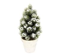 Flair Flower Mini árbol de Navidad Artificial con Nieve en Maceta de cerámica, 13 x 13 x 27 cm, Color Verde/Blanco