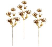 Flair Flower Mini Rama de Cardo Dorado metálico, Juego de 3 Unidades de Rama Artificial, Planta de Cardo Noble, Rama de Navidad, decoración de Navidad, Flores de Invierno, Flores Artificiales, Flores