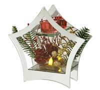 Flair Flower Objeto decorativo de cristal decorado con ramas de abeto y lámpara de luz LED, soporte para velas, luz ambiental, decoración navideña, cristal, regalo, objeto decorativo, adornos 3D