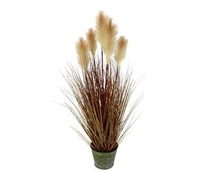 Flair Flower Orilla, Maceta, Plumas, Flores de Seda, Solitaria, Decorativa, Pampas, Hierba Artificial, Planta de Interior, arbusto, Metal, Naturaleza, 90x30x30cm