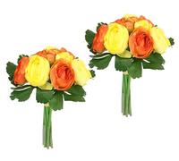 Flair Flower Ramo Artificial de ranúnculo, Ramo de Flores Artificiales, Ramo de Flores de Seda, Ramo de Flores, arreglos Florales, arbustos Artificiales, Ramos de Flores de Boda, Amarillo/Naranja