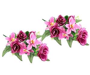 Flair Flower Ramo de Flores Artificiales con Rosas Artificiales, Lirios, arreglos de arreglo, Ramo de Flores Artificiales, decoración para Tumba, Cementerio, orquídeas/Rosas