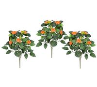 Flair Flower Rosal Artificial de 34 cm, Juego de 3 Rosas Artificiales, Ramo de Rosas Artificiales, Ramo de Rosas Silvestres, decoración de Boda, Color Naranja