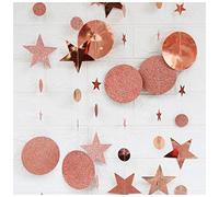 Flairs New York Decoración de cuerda de feliz cumpleaños para fiesta (paquete de 1 cuerda, lunares y estrellas con purpurina de oro rosa)