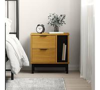 FLAM Nightstand Solid Pine Wood 49x35x50 cm with 2 Drawers and Open Compartment, Elegant Bedside Table for Bedroom or Living Room, Rustic Design Easy to Clean