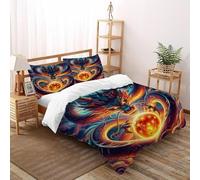 Flama Dragon Ball Juego De Funda De Edredón con Impresien En 3D Mito Dorado Juego De Ropa De Cama con Cremallera Niños Niñas 100% Microfibra Suave Funda King(220x240cm)
