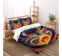 Flama Dragon Ball Juego De Funda para Edredón 3D Impreso Mito Dorado Conjunto De Ropa De Cama con Cremallera Niños Niñas 100% Microfibra Suave Funda Double（200x200cm）
