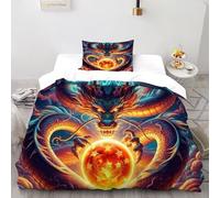 Flama Dragon Ball Juego De Funda para Edredón 3D Impreso Mito Dorado Juego De Ropa De Cama con Cremallera Niños Niñas 100% Microfibra Suave Funda Single(135x200cm)