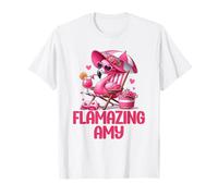 Flamazing Amy Pink Flamingo Tropical Beach Scene Mujer Camiseta