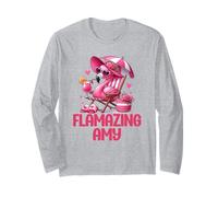 Flamazing Amy Pink Flamingo Tropical Beach Scene Mujer Manga Larga