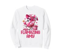 Flamazing Amy Pink Flamingo Tropical Beach Scene Mujer Sudadera