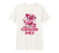 Flamazing Emily Pink Flamingo Tropical Beach Scene Mujer Camiseta Premium