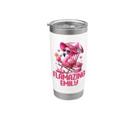 Flamazing Emily Pink Flamingo Tropical Beach Scene Mujer Vaso térmico de acero inoxidable de doble pared