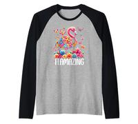 Flamazing Flamingo Pink Tropical Summer Floral Butterfly Camiseta Manga Raglan