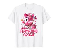 Flamazing Gracie Pink Flamingo Tropical Beach Trip Mujer Camiseta