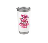 Flamazing Kara Pink Flamingo Tropical Beach Scene Mujer Vaso térmico de acero inoxidable de doble pared