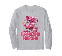 Flamazing Marsha Pink Flamingo Tropical Beach Scene Mujer Manga Larga