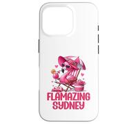Flamazing Sydney Pink Flamingo Tropical Beach Scene Mujer Carcasa para iPhone 16 Pro