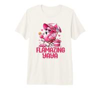 Flamazing Yaya Pink Flamingo Tropical Beach Scene Mujer Camiseta Premium