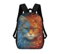 Flame And Ice Fantasy Cat Art Print Mochila Escolar Informal Para El Día A Día, Para La Escuela, El Trabajo Y Los Viajes Para Hombres, Mujeres Y Adolescentes. 17inch