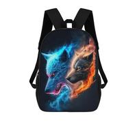 Flame And Ice Wolf Art Print 17inch Mochilas Escolares Impresas En 3D, Mochilas Escolares De Moda Para Niños De Primaria Y Secundaria