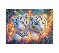 Flame Hermanos Tigres Blancos Puzzle 500 Piezas Decoración Moderna Flame Rock Peak Rompecabezas para Adultos 3D DIY Creativo Desafío Intelectual Juguete Educativo 500 PCS