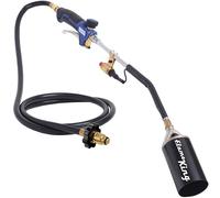 Flame King Kit de antorcha de propano, quemador de malas hierbas resistente, 340,000 BTU con encendedor piezoeléctrico (autoencendido), con conjunto regulador de manguera de 6 pies