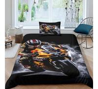 Flame Motorbike Juego De Ropa De Cama, Funda De Edredón Y Fundas De Almohada, Lavable Moto Bedding Set, Hipoalergénico Suave Duvet Cover Set, De Fácil Cuidado Single（135x200cm）