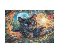 Flame Panthère Noire Puzzle 1000 Piezas Obra De Arte Premium Animal de compagnie Rompecabezas Familiar para Adultos Aliviar Estrés Decoración Hogar Moderno 1000 PCS