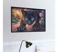 Flame Panthère Noire Puzzles 1000 Piezas Estera Portátil 3D Antideslizante Faune paysagère rêveuse Rompecabezas Familiar para Adultos Aliviar Estrés Decoración Hogar Moderno Creativo 1000 PCS