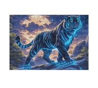 Flame Starry Sky Blue Lobo Rompecabezas 300 Piezas Cartón para Parejas Fauna Silvestre Actividad Hacer En Grupo Ejercicio Mental para Reyes Magos Detalle Cumpleaños 300 PCS