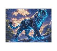 Flame Starry Sky Blue Lobo Rompecabezas 500 Piezas Cartón para Parejas Fauna Silvestre Actividad Tiempo Libre Terapia Relajación Decoración Salón Regalo Sorpresa 500 PCS