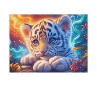 Flame Starry Sky White Tigre Puzzle 500 Piezas Regalo Familiar Bestias fantásticas Rompecabezas 3D Obra De Arte para Hombres Y Mujeres DIY Creativo Aliviar Estrés 500 PCS