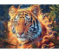 Flame Tigre Rompecabezas 500 Piezas Cartón Grueso para Coleccionistas Colorful Fantasy Vida Silvestre Noches De Cita Mejora Concentración Ocio En Casa Regalo Reyes Magos 500 PCS/52×38cm