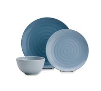 FLAMEFIELD Juego de 12 piezas de melamina Shades of Blue: varios tonos oceánicos, platos y cuencos irrompibles, perfecto para comidas en interiores y exteriores