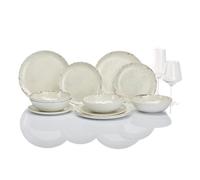 FLAMEFIELD Juego de Melamina Antideslizante Rustic Pearl de 12 Piezas - Vajilla Sofisticada para Exteriores con Acabado de Madreperla, Combinando Durabilidad con Encanto Rústico